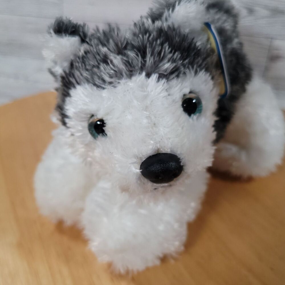 Aurora Flopsies 9" Gray and White Husky Dog Plush Stuffed Animal Soft Cuddly Toy - Picture 2 of 11
